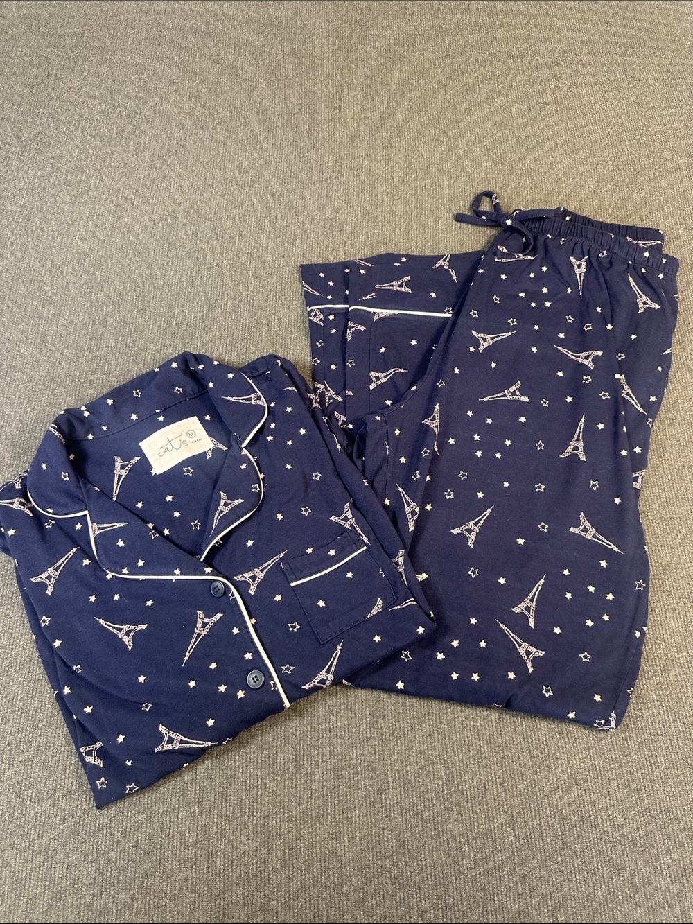 THE CATS PAJAMAS Set Eiffel Tower Paris Print Long Sleeve Shirt & Pants XL Soft